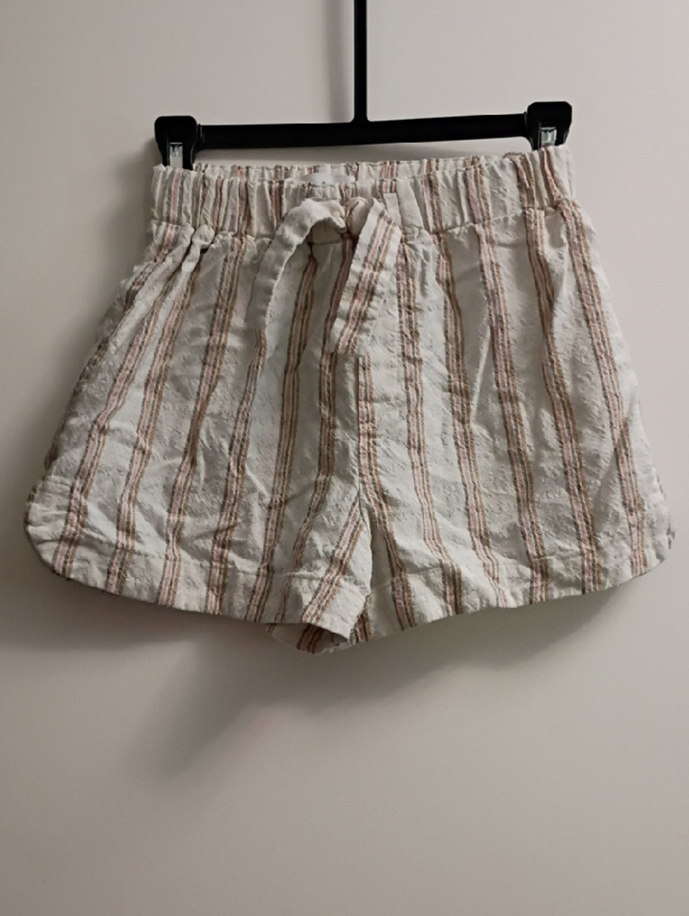 Zara Drawstring Stripe Shorts - Cream with Tan Stripes